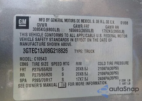 2008 GMC Sierra 1500 Sle2 from USA, damaged, VIN 3GTEC13J08G218826